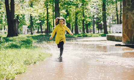 cute kids plaiyng rainy day