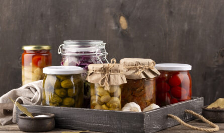 jars with preserved food assortment