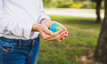midsection girl holding globe cupped hands