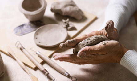 mixing clay pottery pot