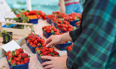 person buying strawberries supermarket