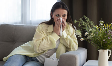 woman suffering from flower allergy