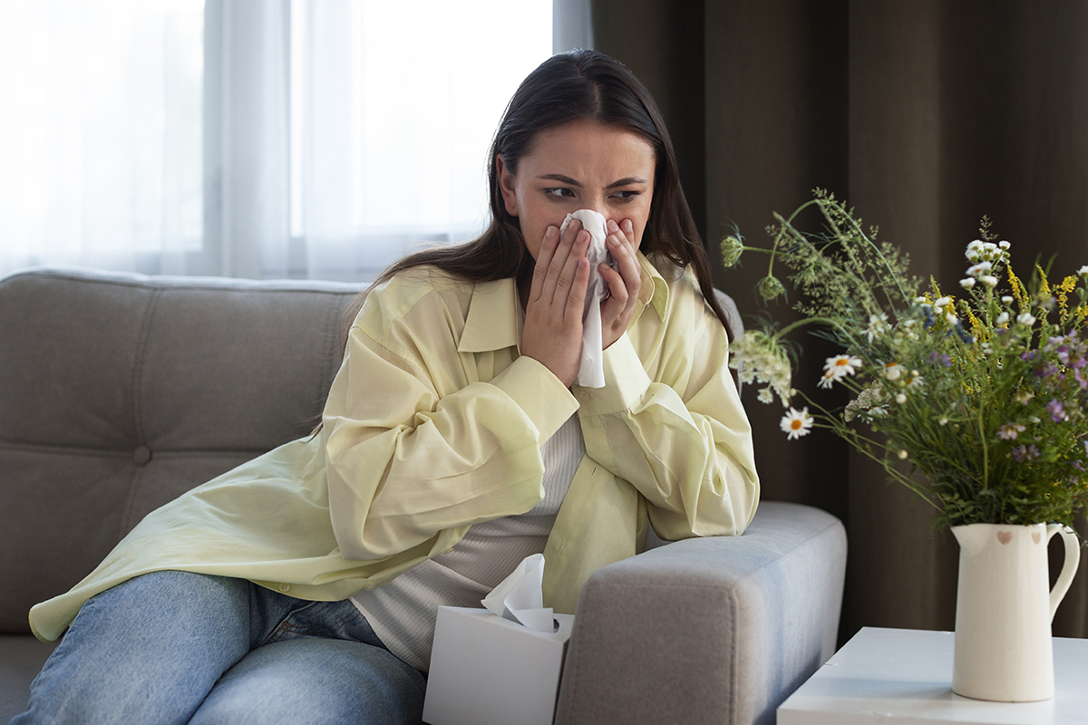 woman suffering from flower allergy