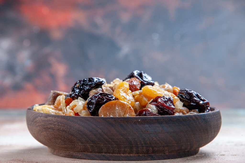 side close up view pilaf appetizing rice with chestnuts table