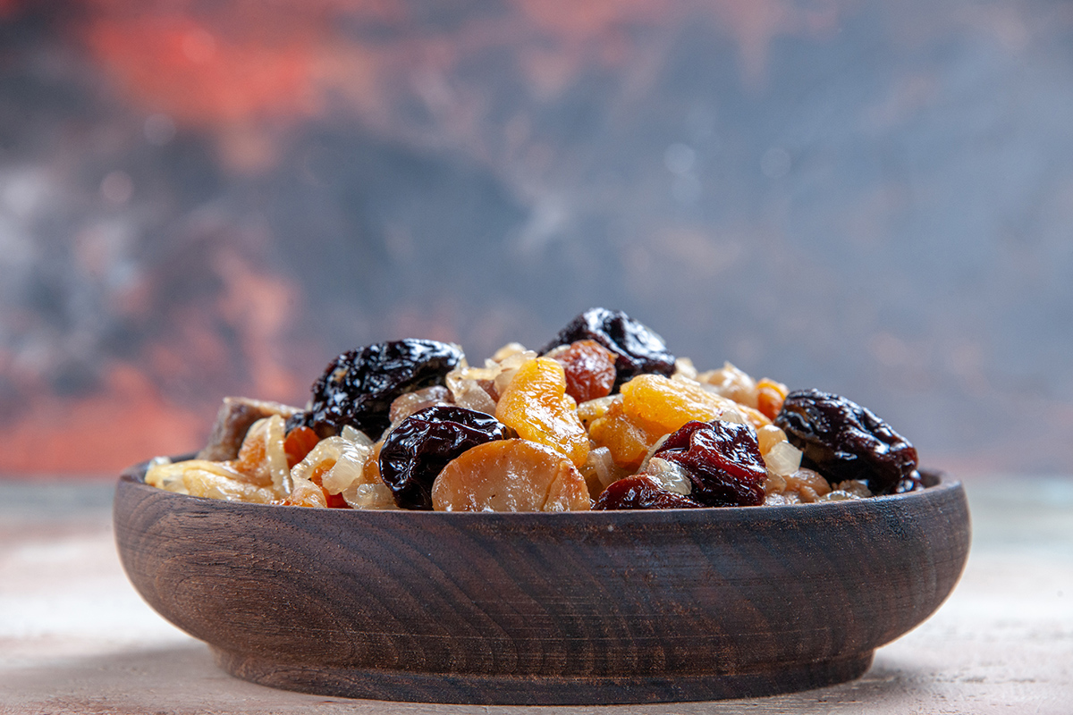 side close up view pilaf appetizing rice with chestnuts table