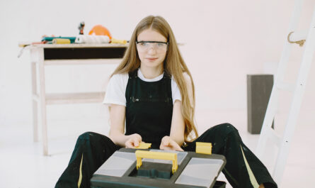 woman with special tools protective glasses