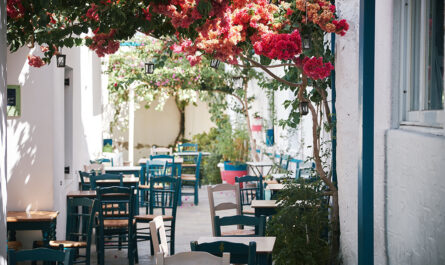 555oor cafe narrow bystreet paros greece