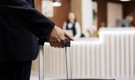 businessman arriving hotel lobby