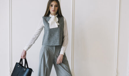 elegant young woman costume with handbag room