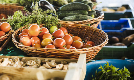 farmers food market stall with variety organic vegetable