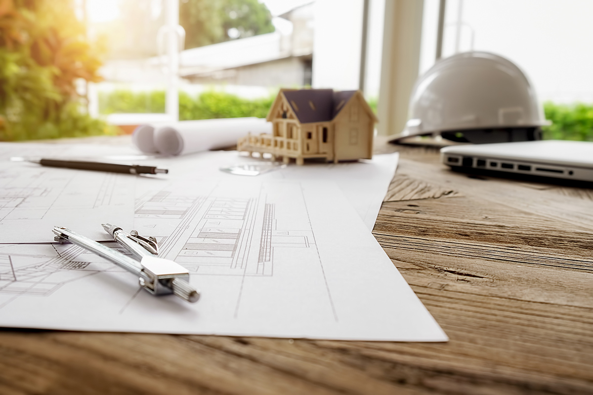 image engineering objects workplace top view construction concept engineering tools vintage tone retro filter effect soft focus selective focus