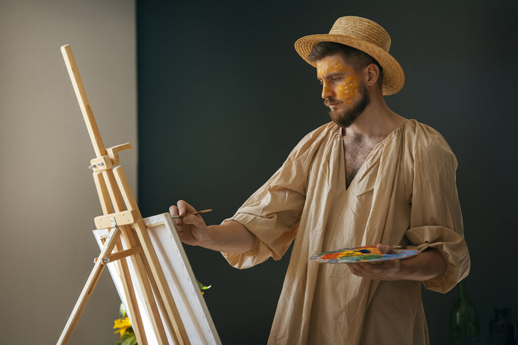medium shot man creating van gogh s characterization