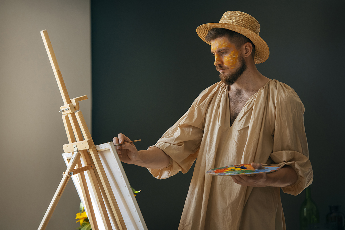 medium shot man creating van gogh s characterization
