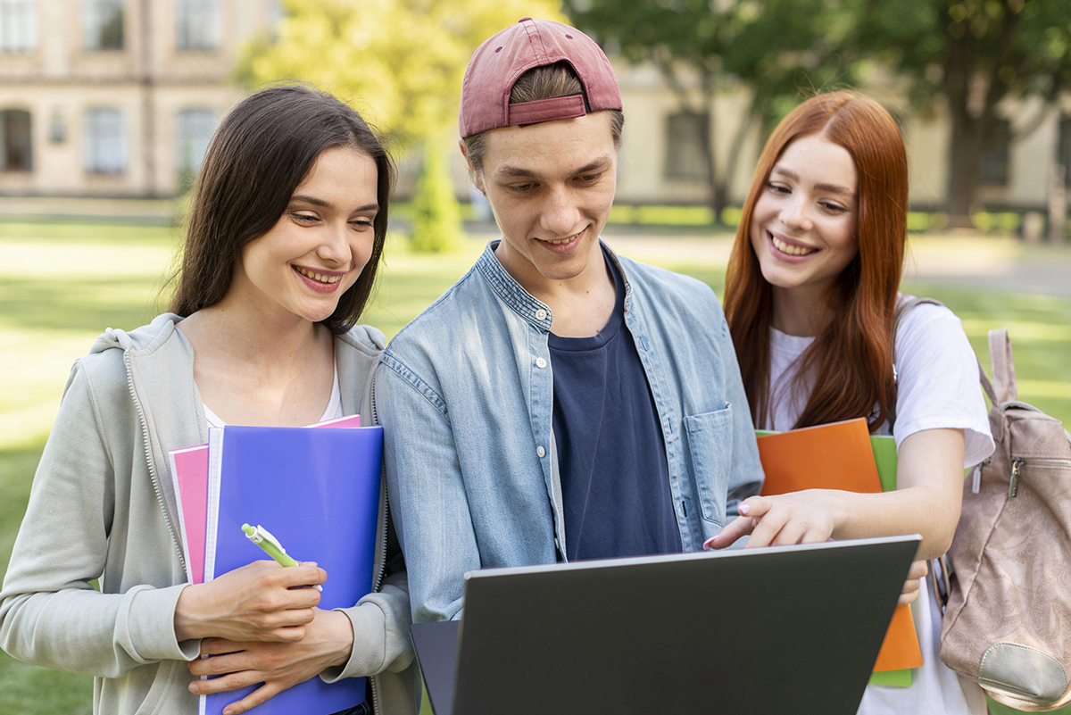 university students discussing project together