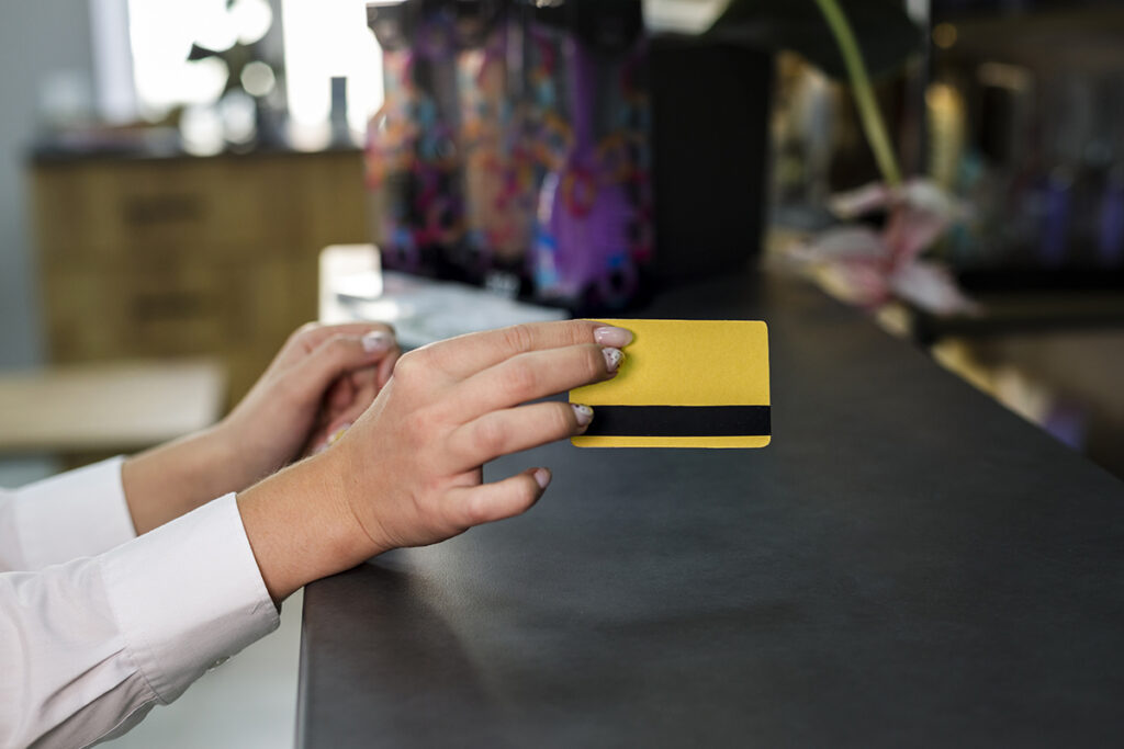 woman holding credit card mock up