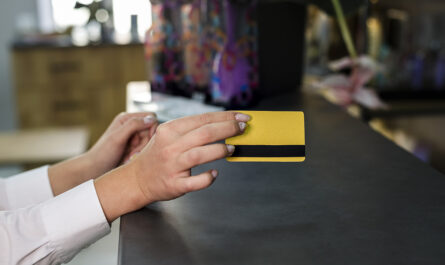 woman holding credit card mock up