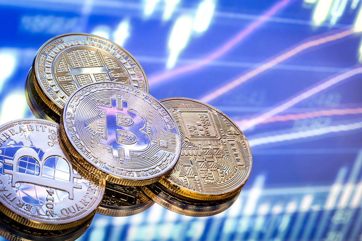 bitcoin is new concept virtual money graphics digital background coins with image letter b