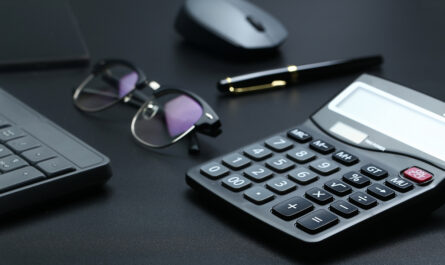 black office business equipment black background