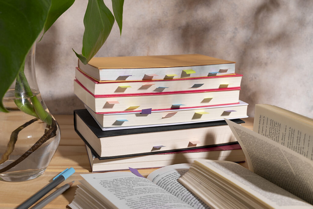 books colorful bookmarks still life