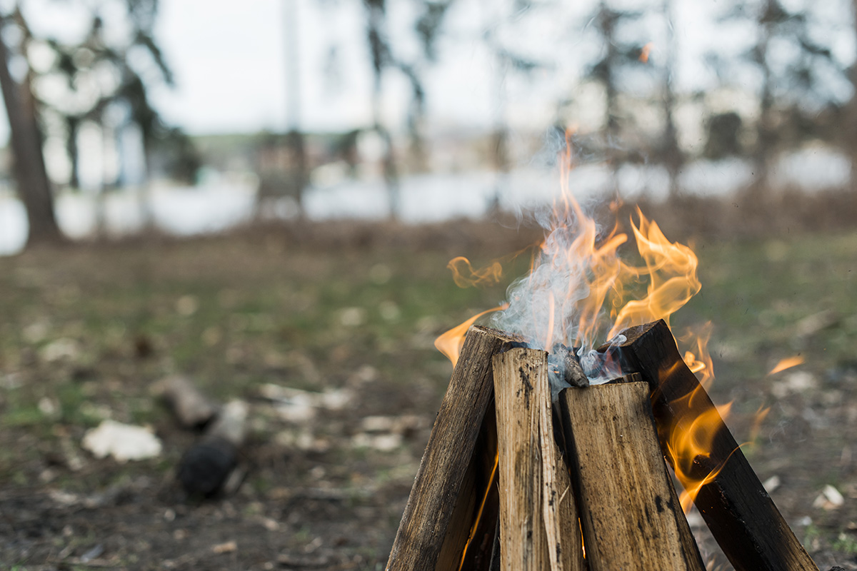 close up bonfire with flames