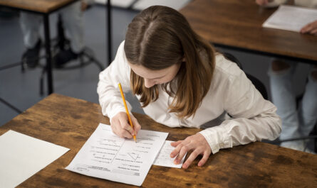 medium shot kid cheating school test