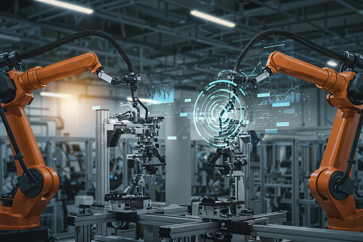 robotic arms modern factory setting