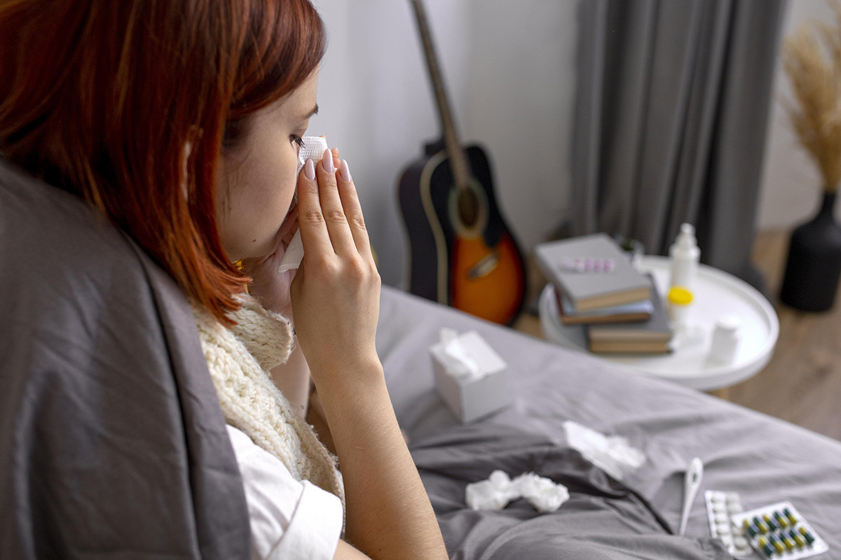 young adult home suffering from illness