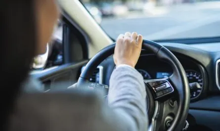 businesswoman driving her car city 1