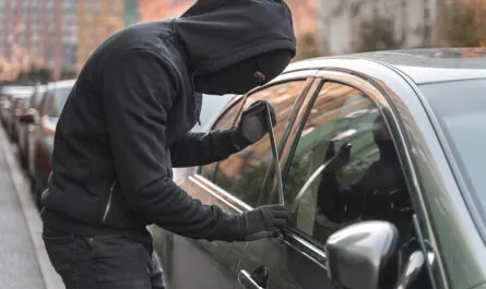 close up man trying break into car