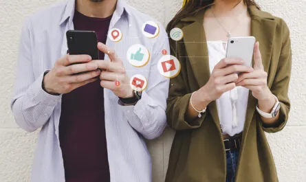 mobile notification icons man woman using cell phone